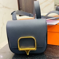 Hermes Della Cavalleria迷你肩背包 靛藍金釦 U刻