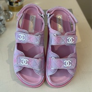 CHANEL 23P 粉紫炫彩魔術貼涼鞋 39號 全新品