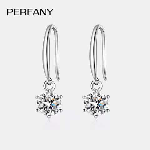 PERFANY 0.5/1CT Moissanite Drop Earring Women S925 Pure Silver Classic Six Claw Laboratory Diamond F
