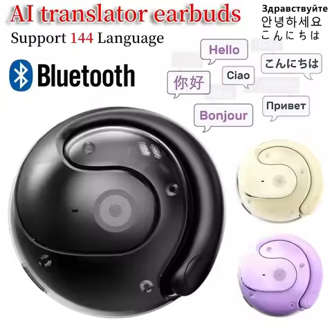 Wireless Bluetooth AI Real-time Language Translation Ear Hanging Headphone Earphones 144 Languages T