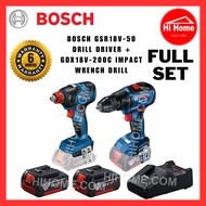 BOSCH GSR18V-50 Cordless Drill Driver + GDX18V-200C Cordless Impact Wrench Drill Power Tools Machine Combo Value Set