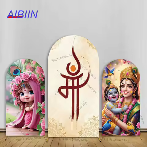 Hindu Maa and Krishna Birthday Arch Backdrop Cover Floral Peacock Durga Puja Navratri Girl Baby Show