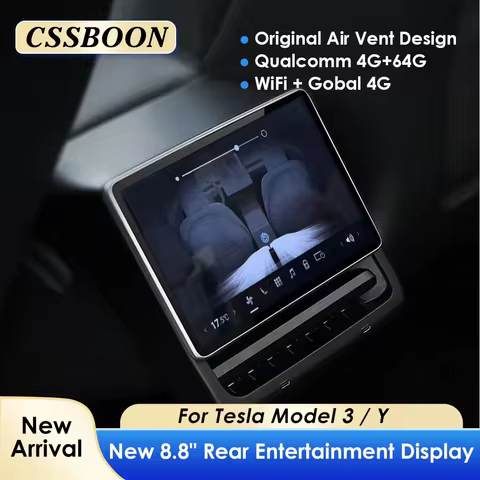 CSSBOON 8.9 inch Rear Display Screen Android 13 4GB+64GB for Tesla Model 3/Y SIM Card Supports Media