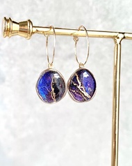 Alcohol Ink Art Navy x Aurora 藍配飾耳針耳夾