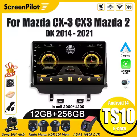 Android 15 For Mazda CX-3 CX3 Mazda 2 DK 2014 - 2017 2018 2019 2020 2021 Car Radio Multimedia Video 