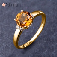 Original Simple Round Citrine 18K Gold Color Ring Live Female Jewelry silver 925 original ring for women rings men korean jewelry cincin lelaki cincin perempuan couple cincin emas korea 戒指