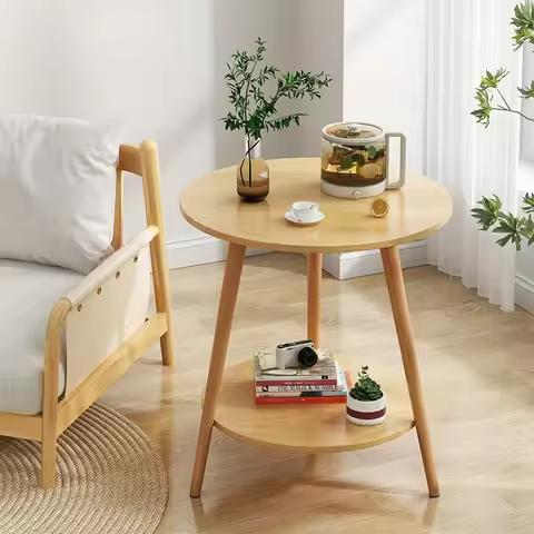 Nordic 2-Tier Side Table, Wooden Round Coffee Table - 3 Legs, Log Color Style, Ideal for Living Room