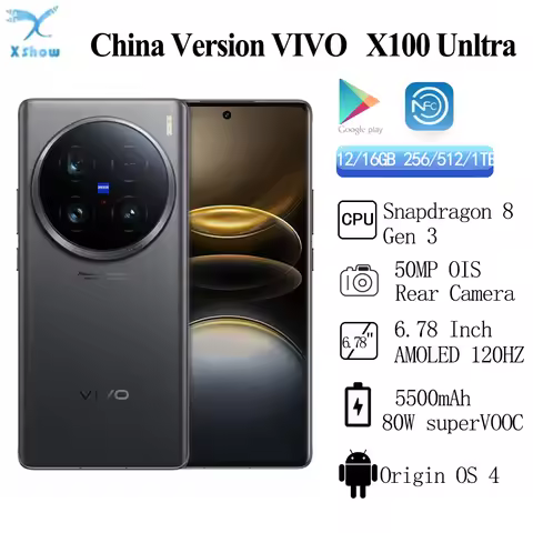 Original VIVO X100 Ultra 6.78 Inch AMOLED 2K E7 Snapdragon 8 Gen 3 5500 mAh 80W SuperVOOC 30W Wirele