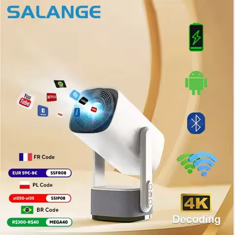 Salange 4K Projector K2 Smart Android11 Built-in Battery Bluetooth Speaker WIFI Auto Focus Keystone 