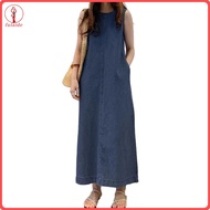 fulaide Ladies Maxi Dress Solid Color Maxi Dress Sleeveless Maxi Dress with Pockets for Women Perfec