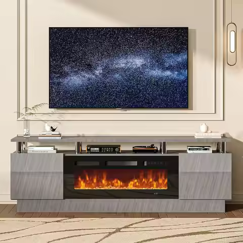 70" Fireplace TV Stand, Modern Entertainment Center & 36 Inch Electric Fireplace with Remote Control