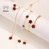 5-Piece Lucky Flower Jewelry Set - Necklace, Bracelet, Ring & Earrings - Bestie Birthday Gift