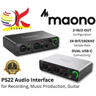 MAONO PROSTUDIO PS22 AUDIO INTERFACE FOR RECORDING, MUSIC PRODUCTION WITH 24-BIT/192 KHZ SAMPLE RATE