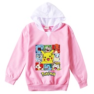 [In Stock] Pokémons pikachu Anime Hoodies Boys Girls Long-sleeved Kid's Clothes Autumn Girl Cartoon Cotton Blend Outfits Casual Pullover Top