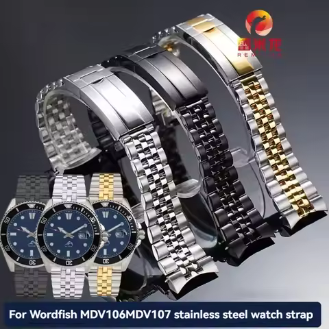 22mm Curved Stainless Steel Watchband for Casio MDV-106 MDV-107 Swordfish Strap MTP-1303 MTP1374 MTP