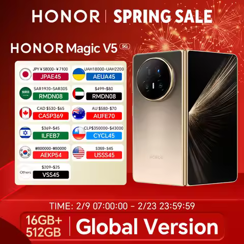 NEW HONOR Magic V5 16GB+512GB Foldable OLED Screen 5G Smartphone Snapdragon 8 Elite 5820 mAh Battery