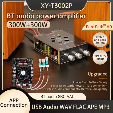 XY-T3002P Upgrade Audiophile Amplifier Bluetooth Audio Player 2.0 Channel 300Wx2 Stereo TPA3255 Audi
