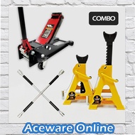NEW COMBO DOUBLE PIN SAFETY LOCK 3 TON JACK STAND & 3 TON ULTRA LOW PROFILE FLOOR JACK & CROSS WRENC