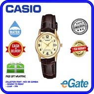 LTP-V002GL-9B Women Analog Date Functioning Brown Leather Band Watch