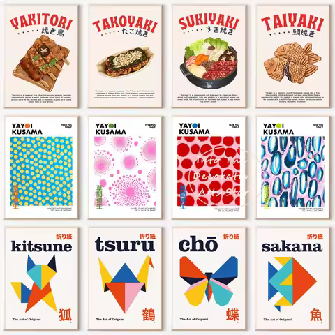Japanese Abstract Origami Art Yayoi Kusama Kitchen Cuisine Minimalist Poster Canvas Paintings Wall A