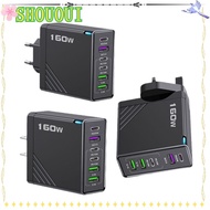 SHOUOUI 160W Charger Plug, with LED USB A+C Phone Charger Adapter,  Fast Charging 6 Ports EU/US/UK M