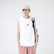 男士無袖T恤夏季新款T恤青少年韓版潮牌純棉連帽運動寬鬆上衣