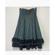 Prelove Used Heavy Lolita Green Stripe Skirt For Cosplay Custume