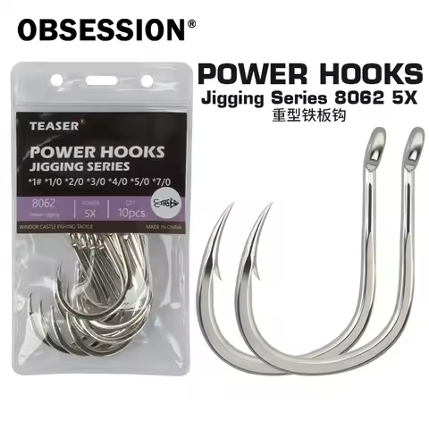 OBSESSION 8062 5X 10pcs/bag 1# 1/0-9/0 High Carbon Steel Heavy Jigging Strong Hook Saltwater Big Gam