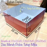 [Isi10] Dus MERAH POLOS Tutup MIKA 22x22x10 24x24x10 26x26x12 cm / Dus Box Kotak Nasi Merah Uk 22x22