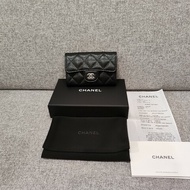 CHANEL AP0214 COCO 黑色荔枝皮銀釦 釦式 零錢包信用卡夾名片夾短夾皮夾 全新