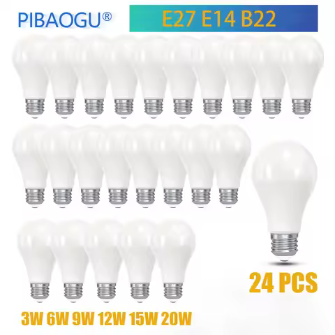 24PCS B22 E27 E14 LED Light Bulb 220V 3W 6W 9W 12W 15W 20W Multi Watt Selection for Ultra Bright and