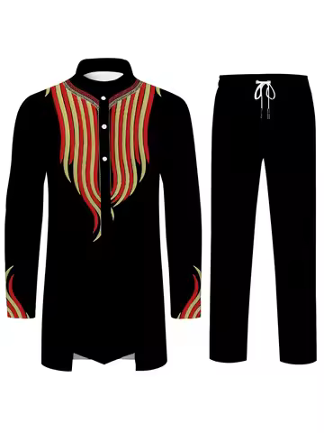 2025 Middle East Fashion Men's Suit Gorgeous 3D Printed Patterns Islamic Clothing Muslim Two Piece S