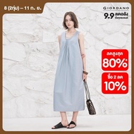 GIORDANO Women Dresses Fake 2-Piece Patchwork Pleated U Neck Dresses Sleeveless Gentle Classy Fashio