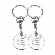 2pcs Women's Creative Shopping Cart Logo Keychain Stainless Steel Round Euro-American Supermarket Ha