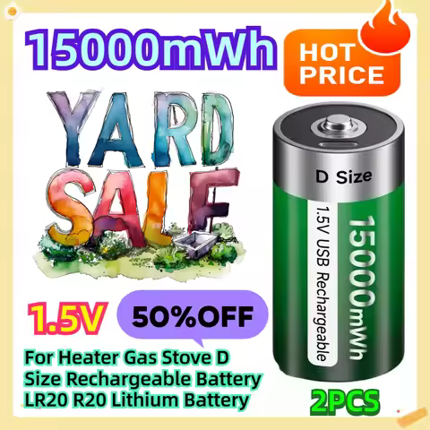 For Heater Gas Stove D Size Rechargeable Battery LR20 R20 Lithium Battery 1.5V 2pcs