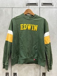 EDWIN 塗鴉系列 運動風配色厚長袖T恤 女 墨綠色