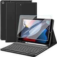 Nanhent Keyboard Case with Screen Protector for iPad 10.2" 9th Generation / 8th Gen / 7th Gen, Built-in Pencil Holder Magnetic Detachable Wireless Keyboard Cover with Tempered Glass (Black)