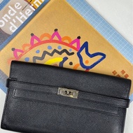 95新Hermes愛馬仕黑銀Kelly long錢包，可自配肩帶當斜挎包，能放下手機，秒變Kelly to go