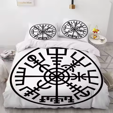 Viking Duvet Cover Set Nordic Viking Runes Print Bedding Set for Kids Teen Men King Size 2/3pcs Soft