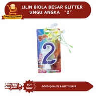 UNGU LILIN LARGE PURPLE GLITTER VIOLIN CANDLE NUMBER 2 - BIRTHDAY CANDLE