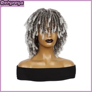Women Afro Dreadlock Curly Wig with Bangs Fluffy Natural Looking High Temperature Fiber Ladies Short