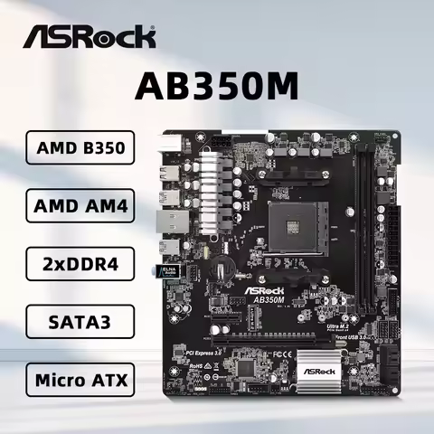 ASRock AB350M Motherboard AMD B350 Socket AM4 DDR4 64GB M.2 Micro ATX support Ryzen 5 5600 4700G 240