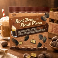 TRADER JOE'S ROOT BEER FLAVORED FLOAT PCS-VANILLA SANDWICH COOKIE PCS COVERED IN ROOT BEER FLAVORED