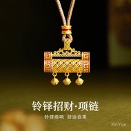XinYue 999Pure Silver with Real Gold Plating Traditional Zircon Inlaid Longevity Lock Pendant Nation