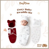 Day One 🍃 【0–3M】Cotton Swaddle & Hat Set | Baby Wrap Kain Bedung Bayi Baru Lahir