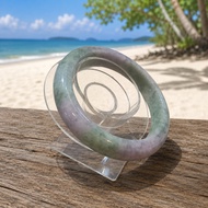 Burmese Jade Bracelet Leech Belly Shape Large Size: Natural Lavender Apple Green Inner Ring Size 66.