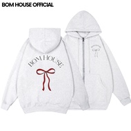 BOM HOUSE Bow Zip Hoodie 01 With 2 Pockets In Loose Form For Men And Women Unisex