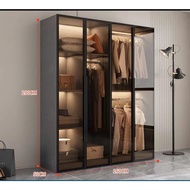 Glass Wardrobe Colection - Designer Luxury Walk-in Wardrobe Tempered Glass Solid Wood LED Build In C