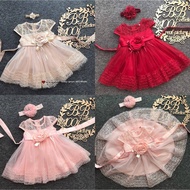 0-30M Baby Newborn Princess Sleeveless Gown Dress Kids with Headband 603 ( Gaun Budak Aqiqah / flowe