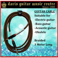 Davis Guitar Braided cable for bass, acoustic, ukulele 3 meter long